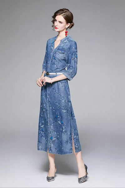 ジャケット・アウター FIORE PRINT DENIM DRESS FIORE PRINT DENIM DRESS
