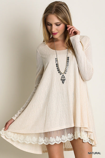Long Sleeve Knit Top With Lace Detail | Dress Album