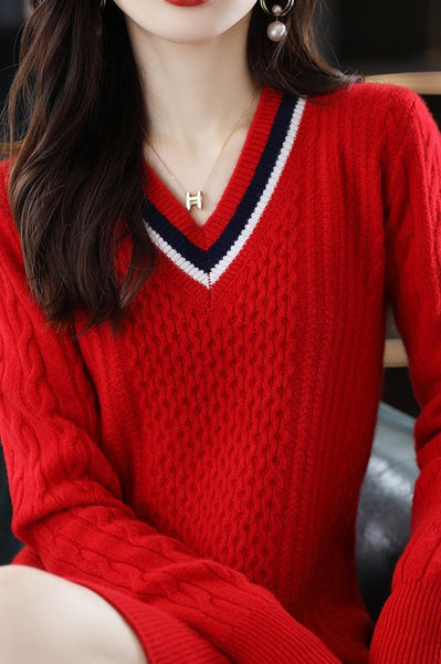 Fl Black Contrast V Neck Sweater Dress main image 1