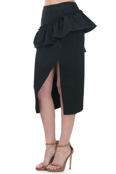Black Ruffle Pencil Skirt With Zipper Slit Dress Album