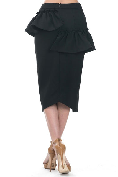Black Ruffle Pencil Skirt With Zipper Slit | Dress Album