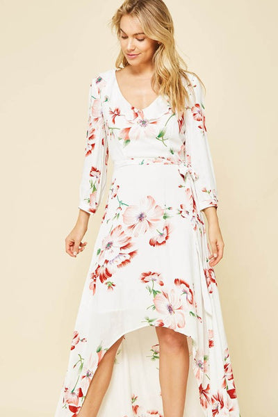 White floral high low hot sale dress