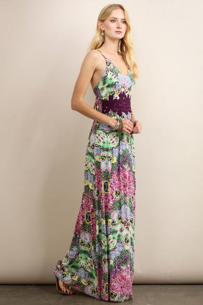 Floral Maxi Dress w/ Crochet Waist - Soieblu Dress | Soieblu M Floral Maxi Dress w/ Crochet Waist - Soieblu Dress | Soieblu M