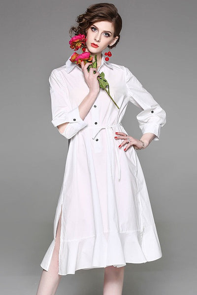 White Shirt Dress W/ Ruffle Hem S