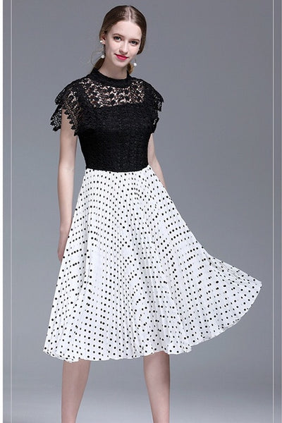 Lace Contrast Pleated Dress S (US 2)