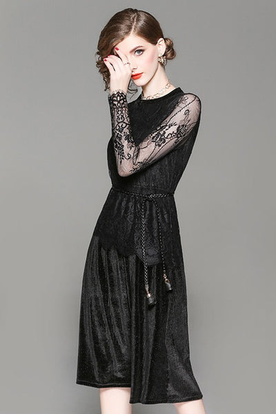 chinese dress ladies Women's Plus Size Gothic Off Shoulder Lace Splice Velvet Dress – Punk Design