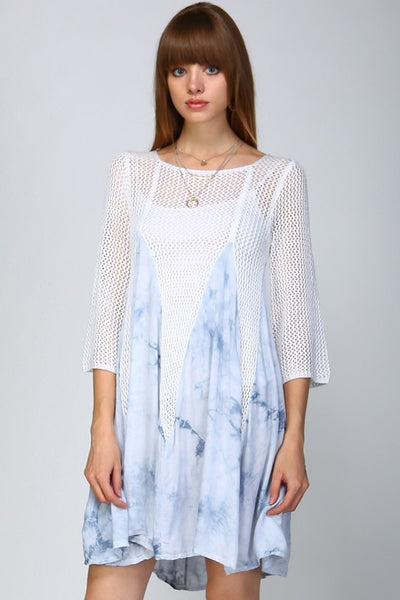 Tie-Dye Knitted Boho Dress S / Blue