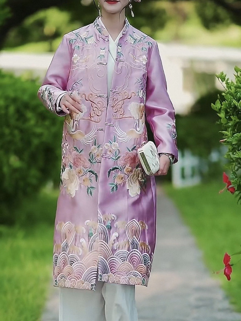 Birds Embroidered Qipao Dress - Dress Album