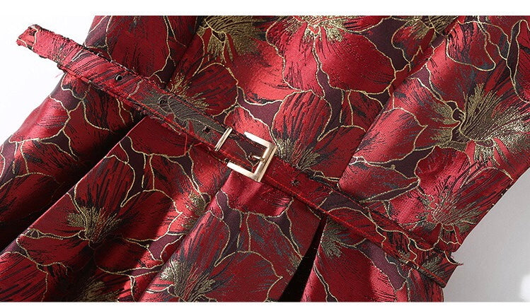 Red Pleated Dress W/ Belt