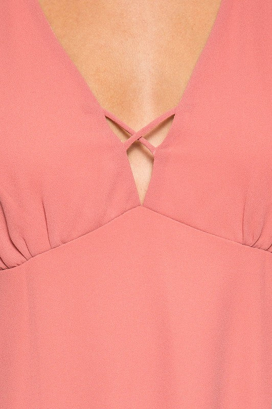 Blue Ruffled Hem Dress W/ Tassel Ties