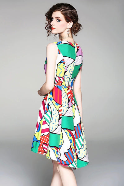 Colorful Dress W/ Asymmetrical Hem - Dress Album