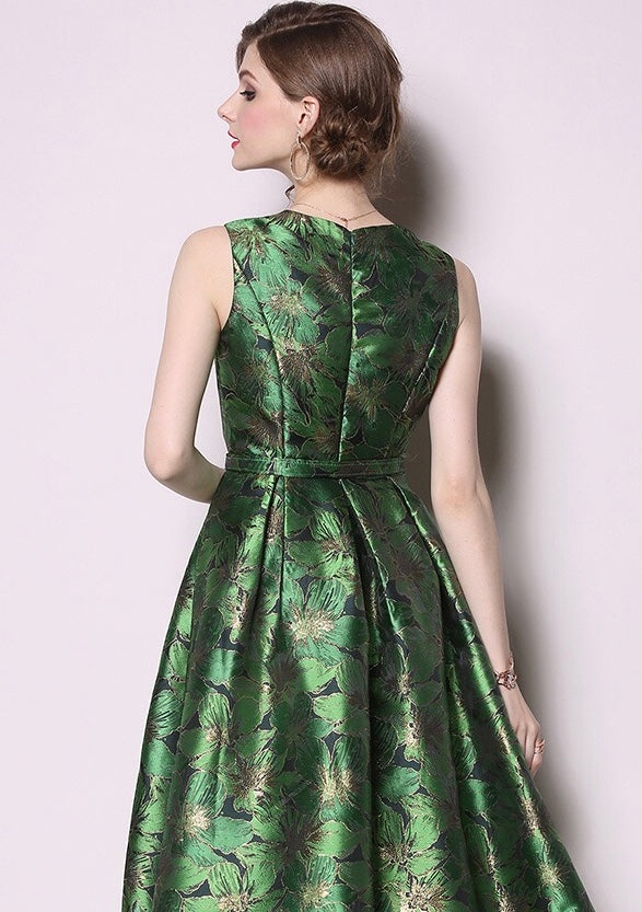 Green Pleated Dress W/ Belt