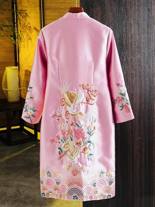Birds Embroidered Qipao Dress - Dress Album