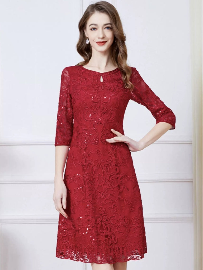 Lace Midi Dress W/ Sequin