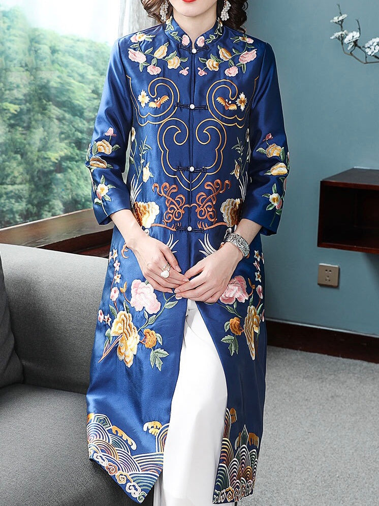 long sleeve qipao dress modern qipao dress Plus Size Floral Modern Long Sleeve Qipao Dress (EXTRA BIG SIZE) Pluspreorder