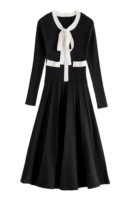 Bow Tie Black Sweater Dress
