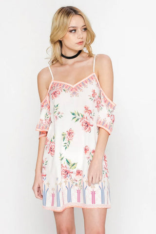 Floral Cold Shoulder Shift Dress - Dress Album