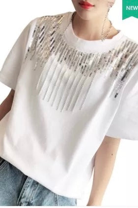 Round Neck Sequin Top