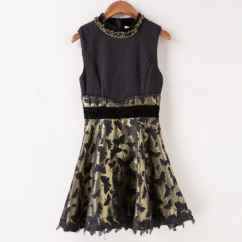 Embroidered Gold Butterfly Dress - Black Skater Dress - Dress Album Embroidered Gold Butterfly Dress - Black Skater Dress - Dress Album