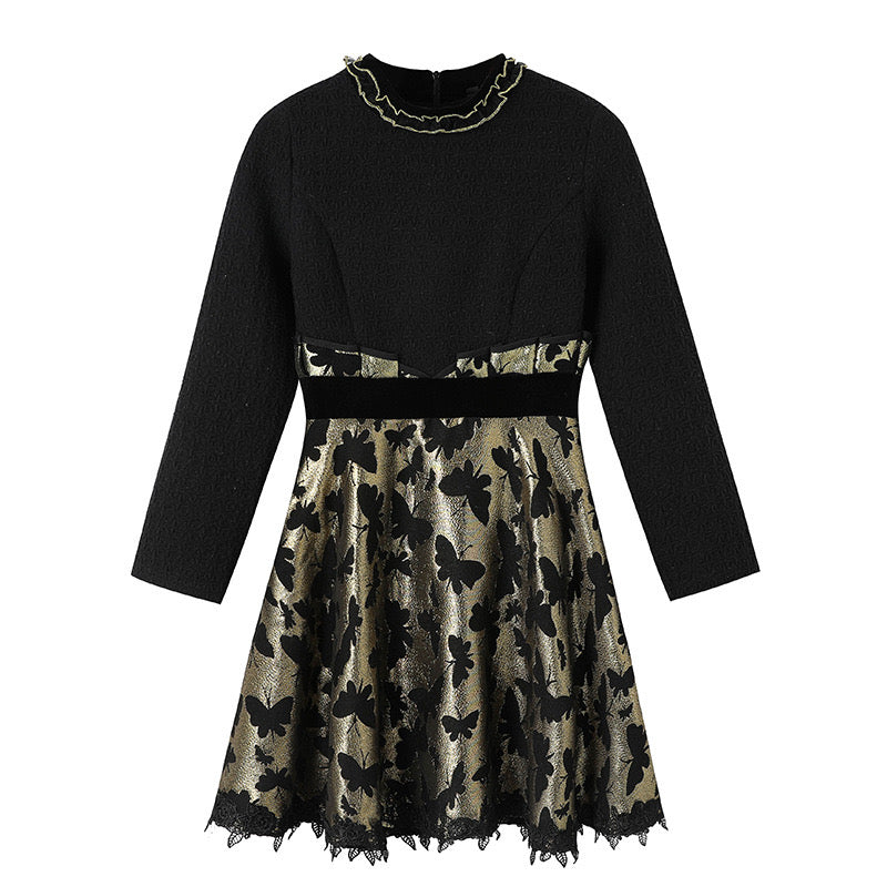 Embroidered Gold Butterfly Dress - Black Skater Dress 2XL (US 6) Embroidered Gold Butterfly Dress - Black Skater Dress 2XL (US 6)