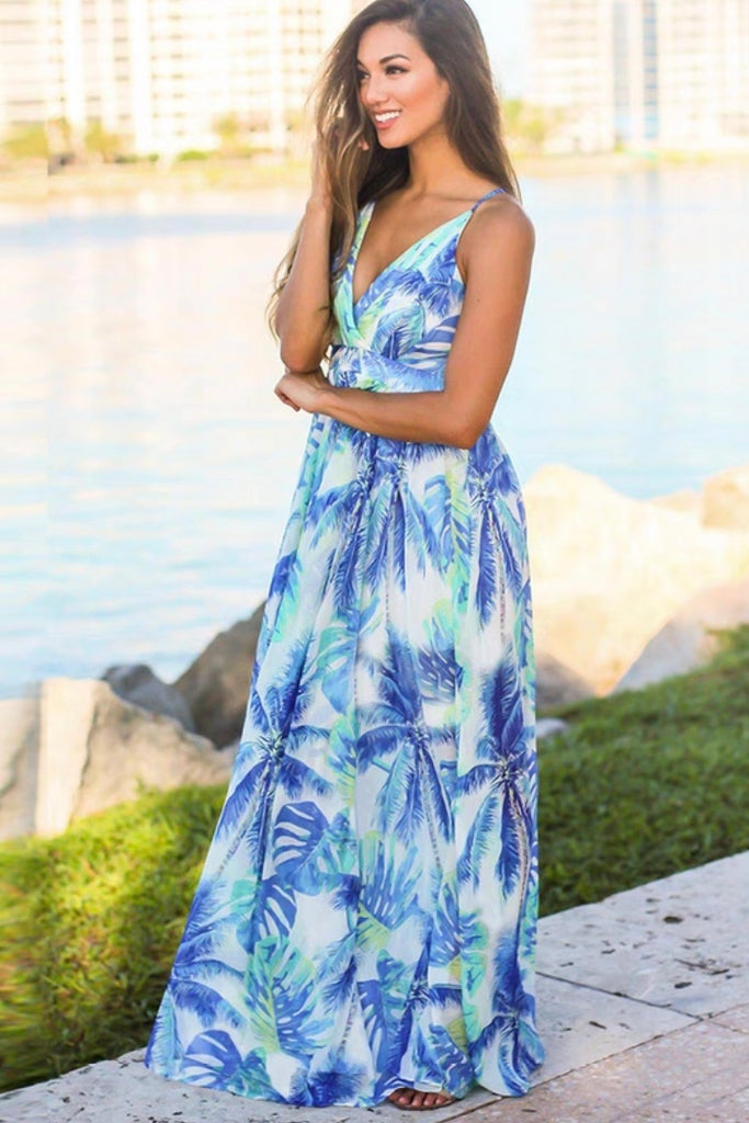 Tropical Print Maxi Dress