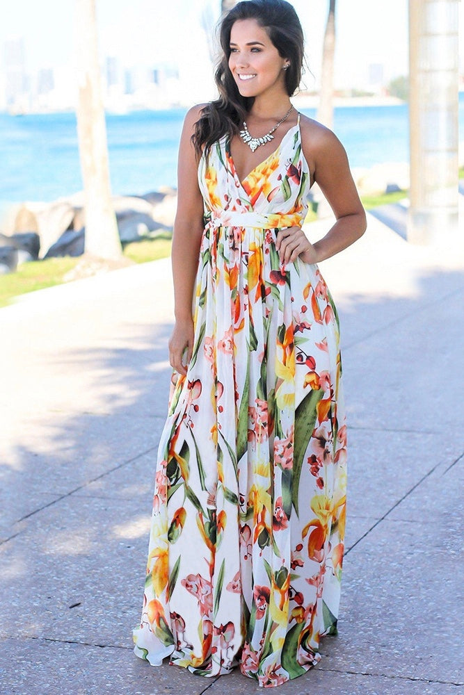 Tropical Print Maxi Dress