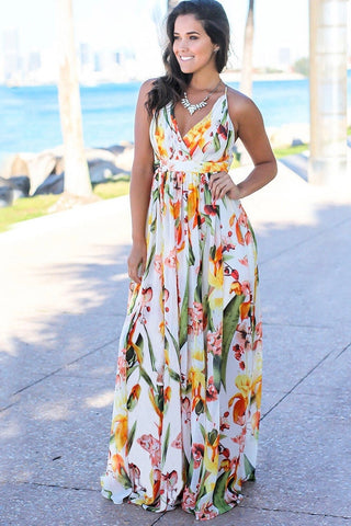 Tropical Print Maxi Dress