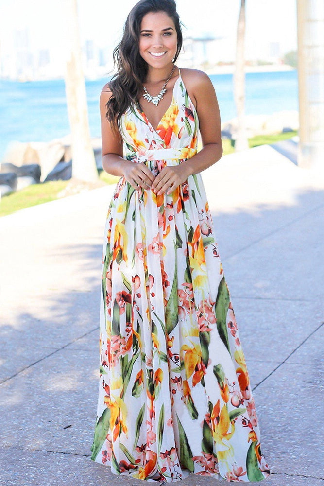 Tropical Print Maxi Dress