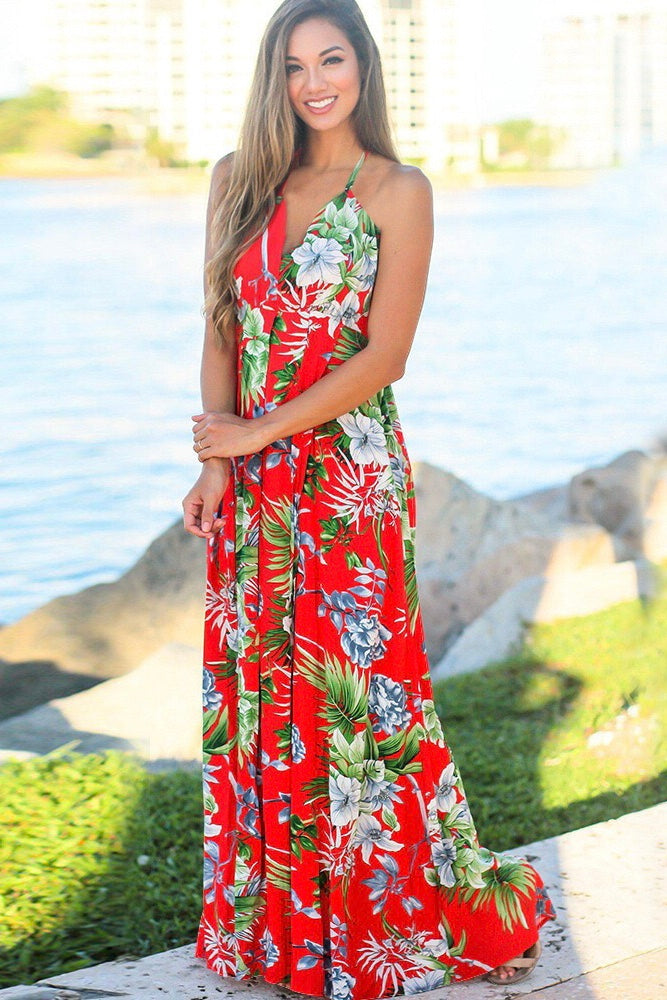 Tropical Print Maxi Dress