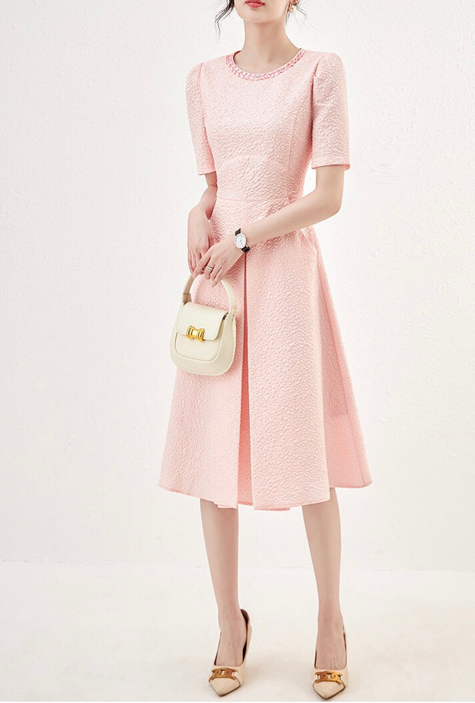 Beaded Dress W/ Seersucker Fabric