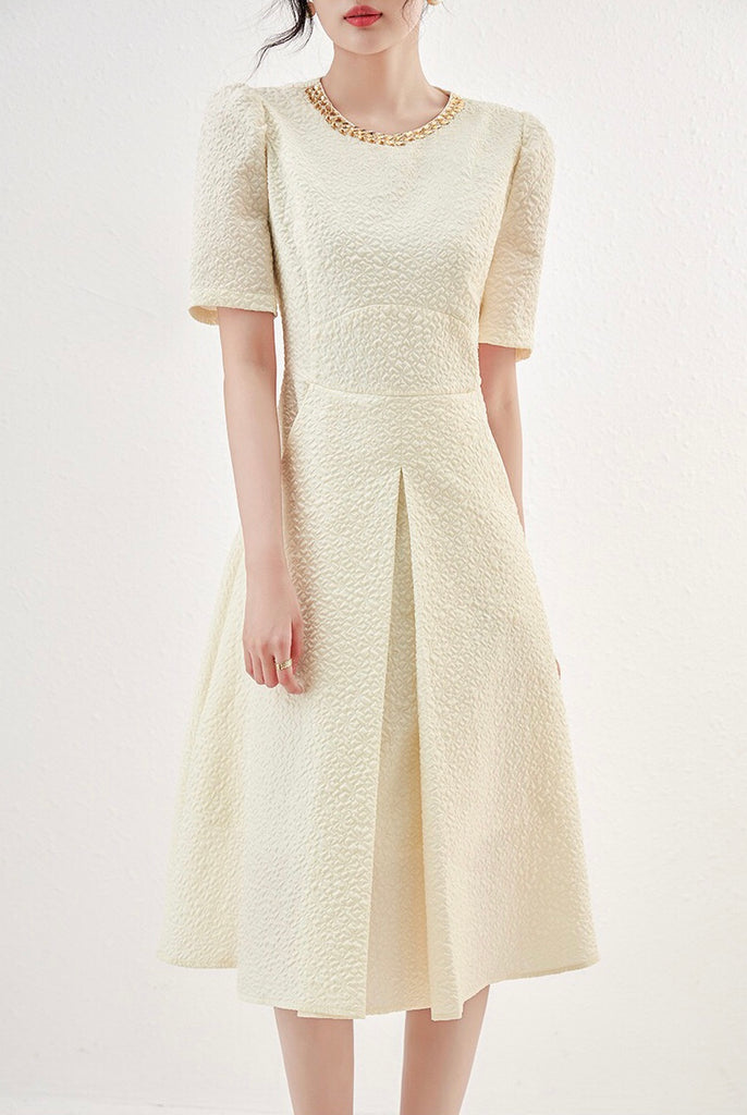 Beaded Dress W/ Seersucker Fabric