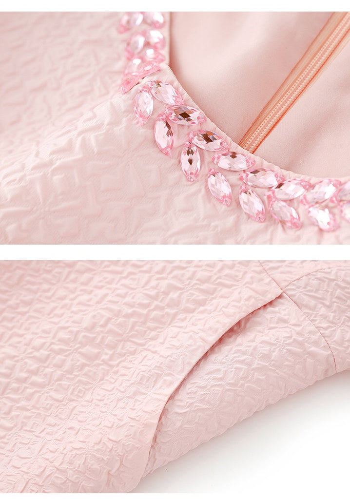 Beaded Dress W/ Seersucker Fabric