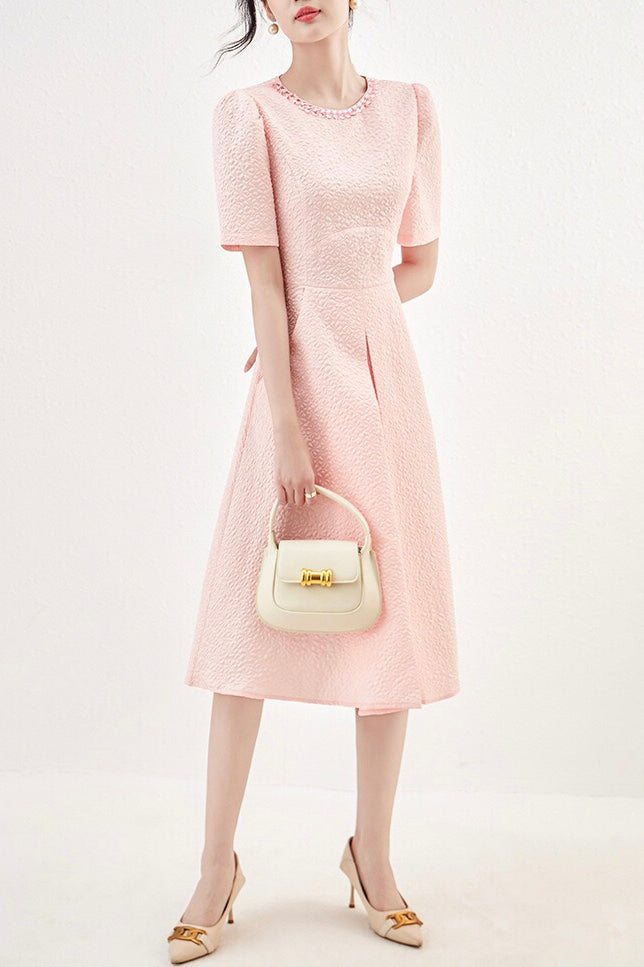 Beaded Dress W/ Seersucker Fabric