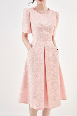 Beaded Dress W/ Seersucker Fabric