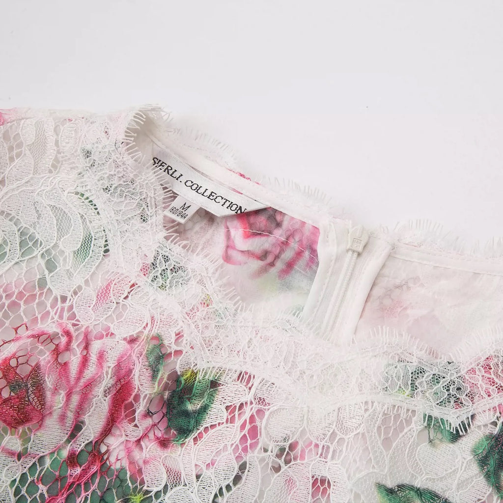 Rose Print Lace Dress