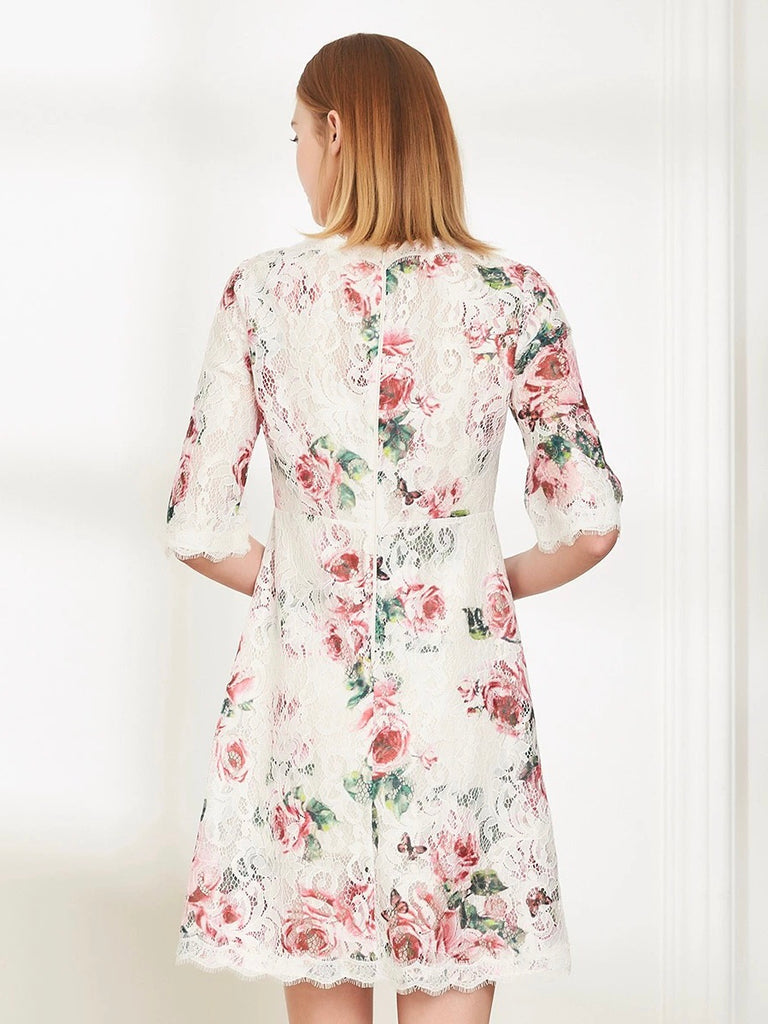 Rose Print Lace Dress