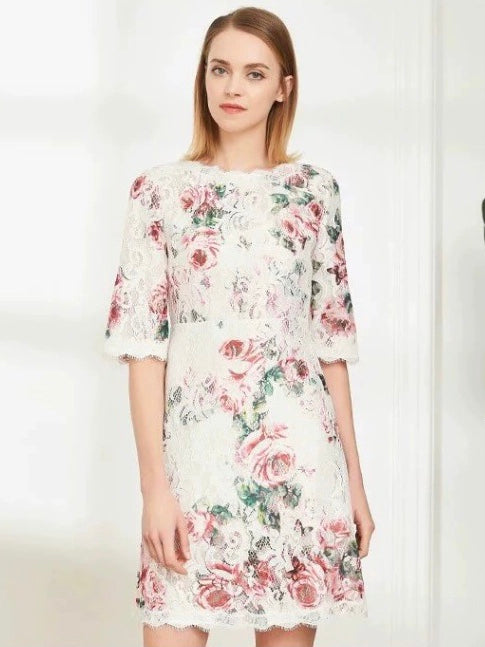 Rose Print Lace Dress