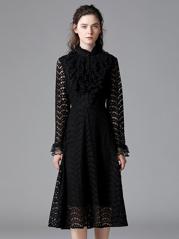 Lace Dress W/ Beaded Ruffles