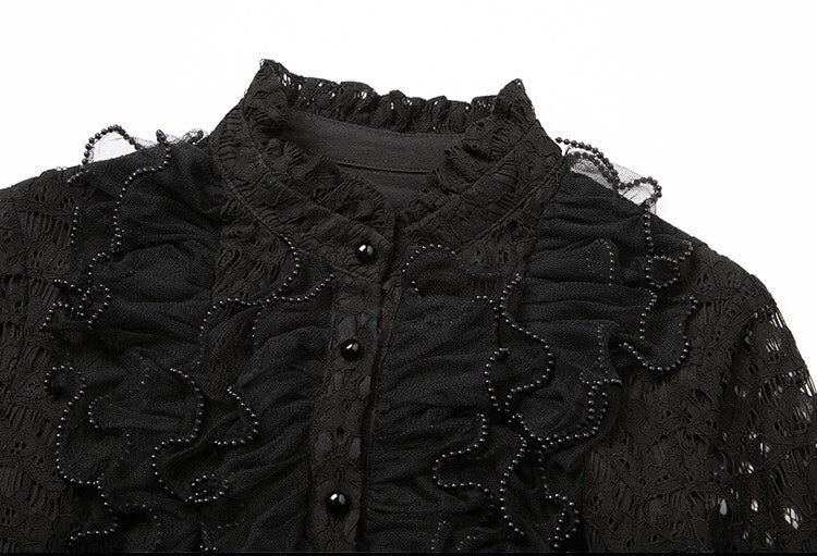 Lace Dress W/ Beaded Ruffles