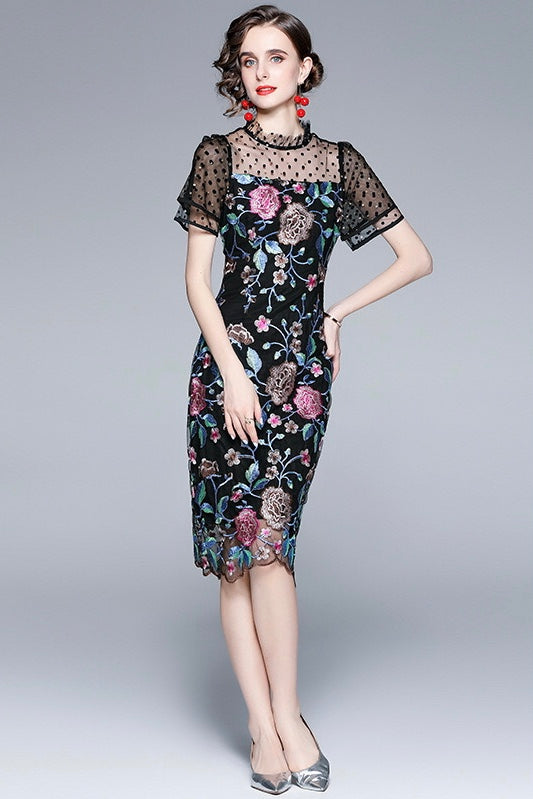 Black Floral Embroidered Dress
