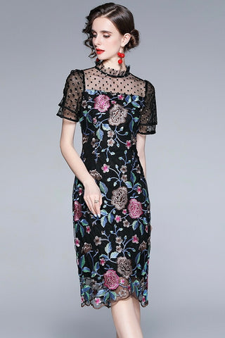 Black Floral Embroidered Dress