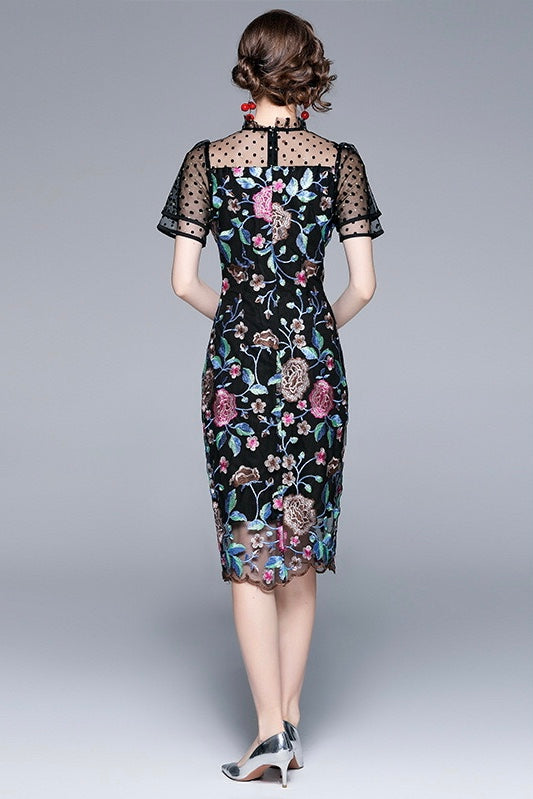 Black Floral Embroidered Dress