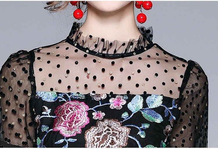 Black Floral Embroidered Dress