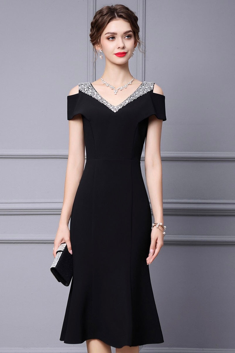 black off the shoulder fishtail dress Off the Shoulder Fishtail Gown