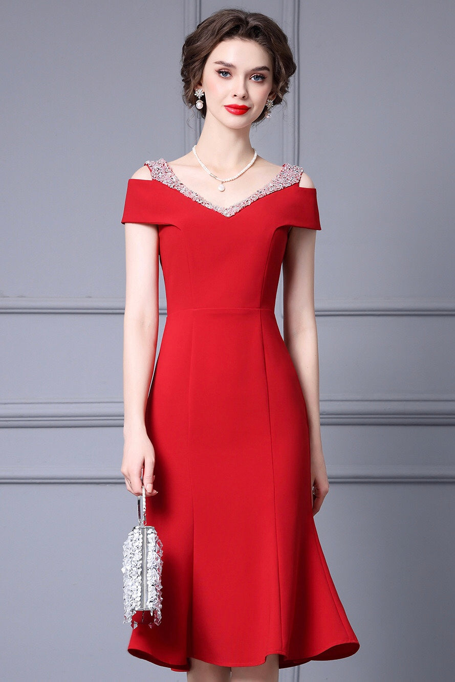 Cold Shoulder Fishtail Dress - Red Party Dress - Dress Album Cold Shoulder Fishtail Dress - Red Party Dress - Dress Album