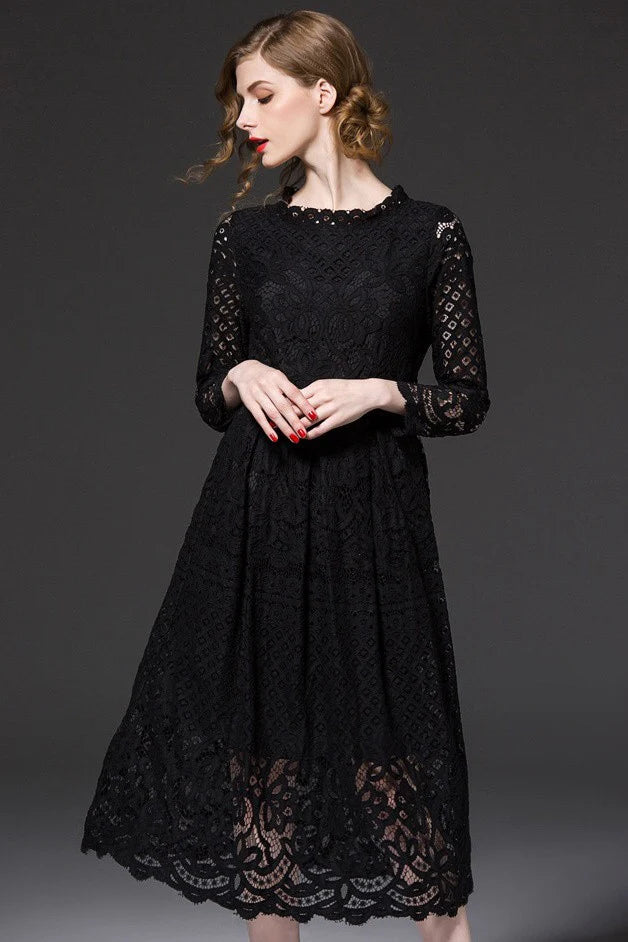 Black All Over Lace Dress - Dress Album