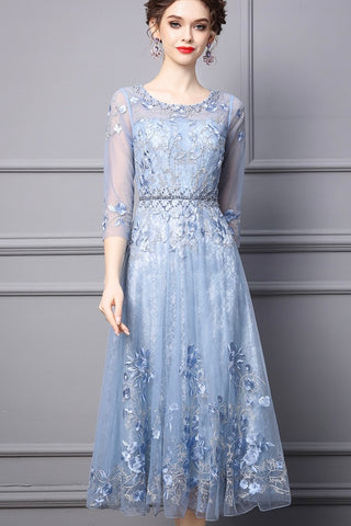 Mesh Midi Dress W/ Embroidery