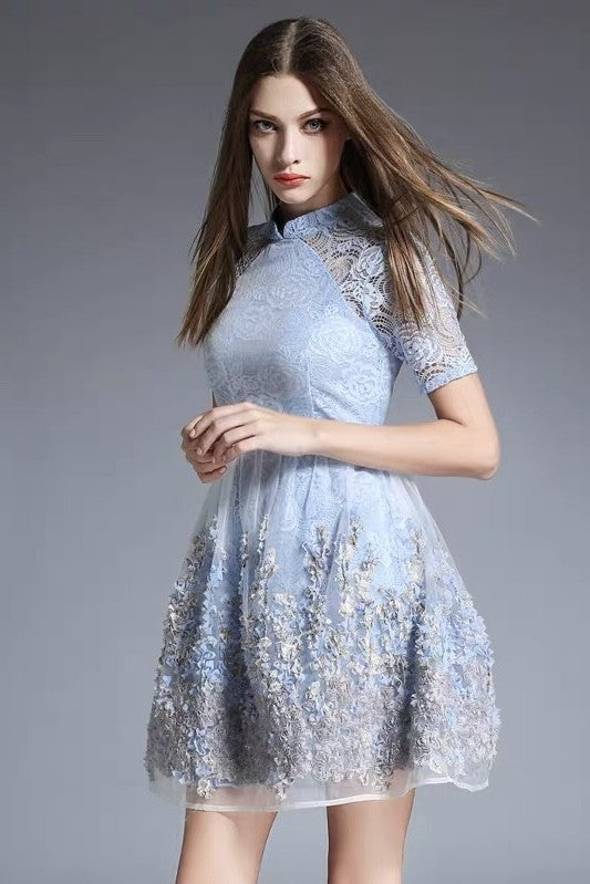 Lace Dress With Flower Detail - Dress Album