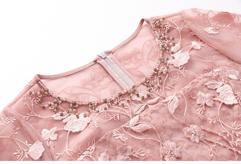 Mesh Midi Dress W/ Embroidery