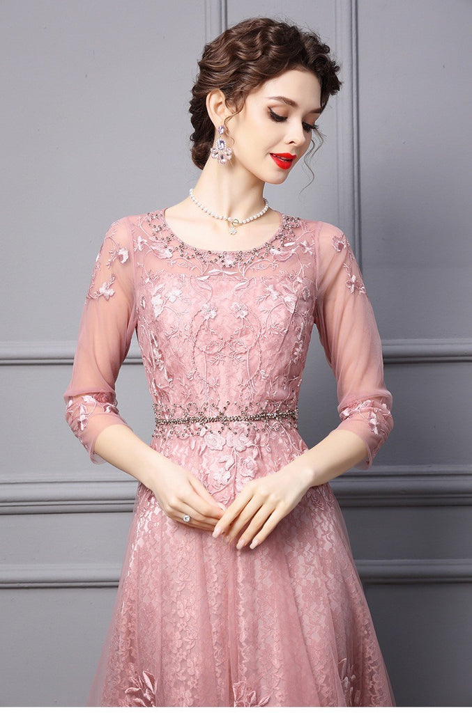 Mesh Midi Dress W/ Embroidery